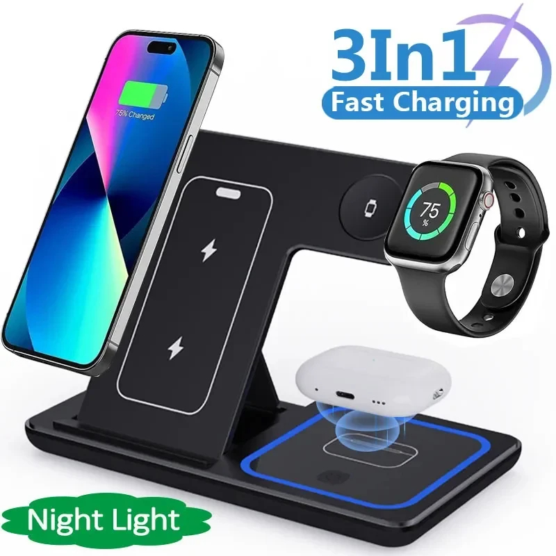 Station de charge pliable sans fil rapide LED 3 en 1
