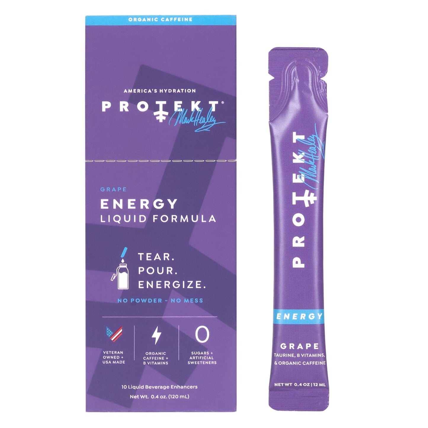 PROTEKT Bebidas Energéticas Cero Azúcar - Bebida Energética Keto Mezcla Natural Vitamina Líquida B Bebidas de Cafeína Orgánica Bebida Energética Cero Azúcar - Paquetes Energéticos de Uva de Mark Healey Paquete de 10