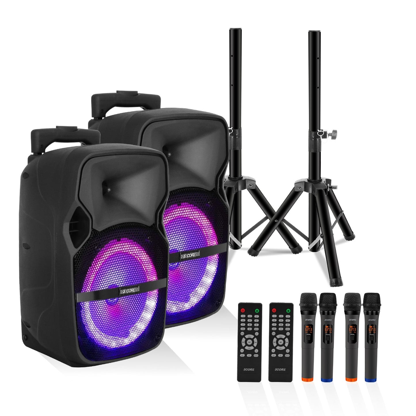 Altavoz para fiesta portátil PA Bluetooth de 8 pulgadas 5Core para karaoke Boombox + 2 micrófonos inalámbricos