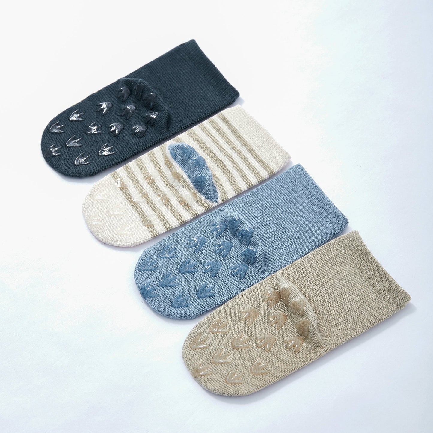 Nuevos calcetines antideslizantes de dinosaurio orgánicos de 4 pares para bebés y niños pequeños