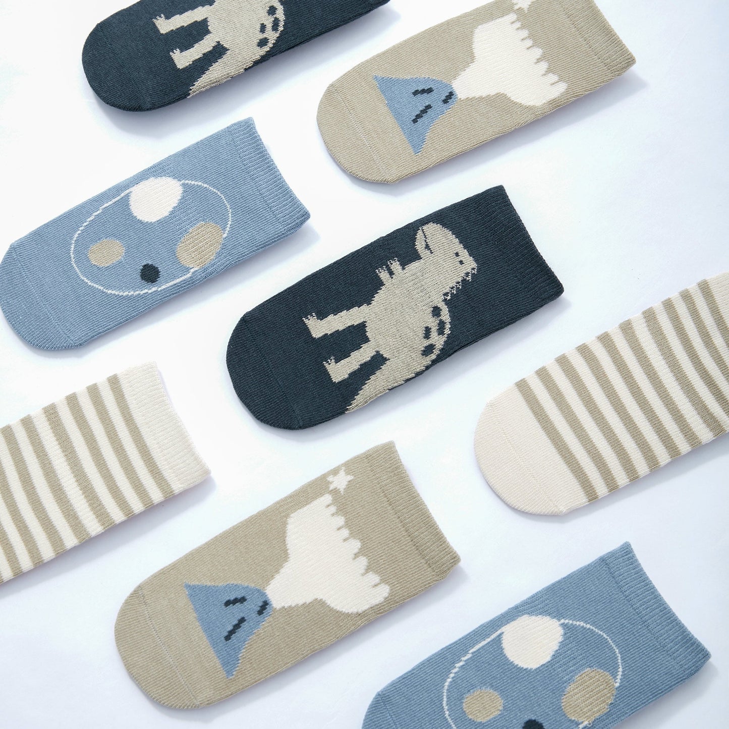 Nuevos calcetines antideslizantes de dinosaurio orgánicos de 4 pares para bebés y niños pequeños