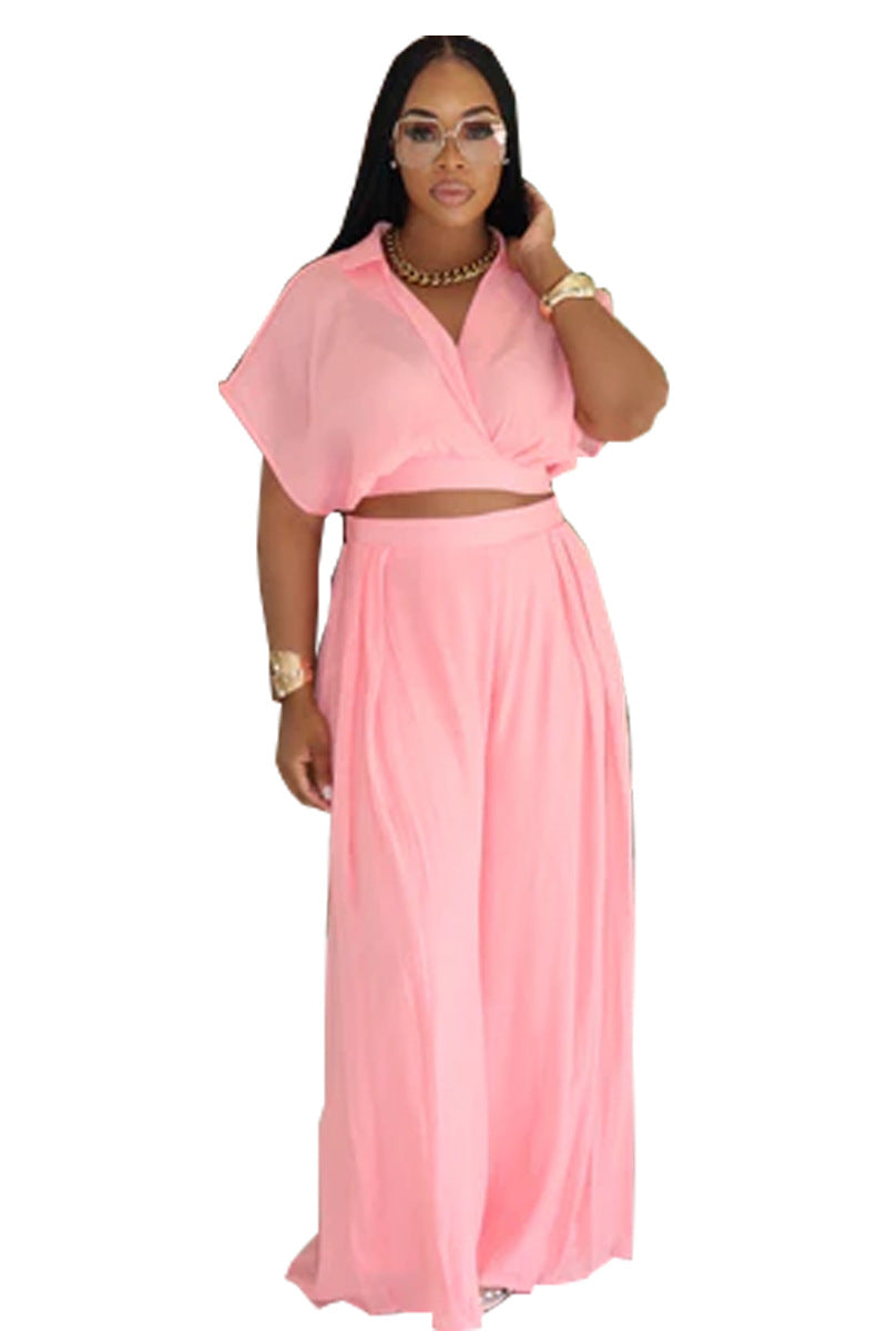 Ensemble ample et élégant pour femme avec revers de couleur unie