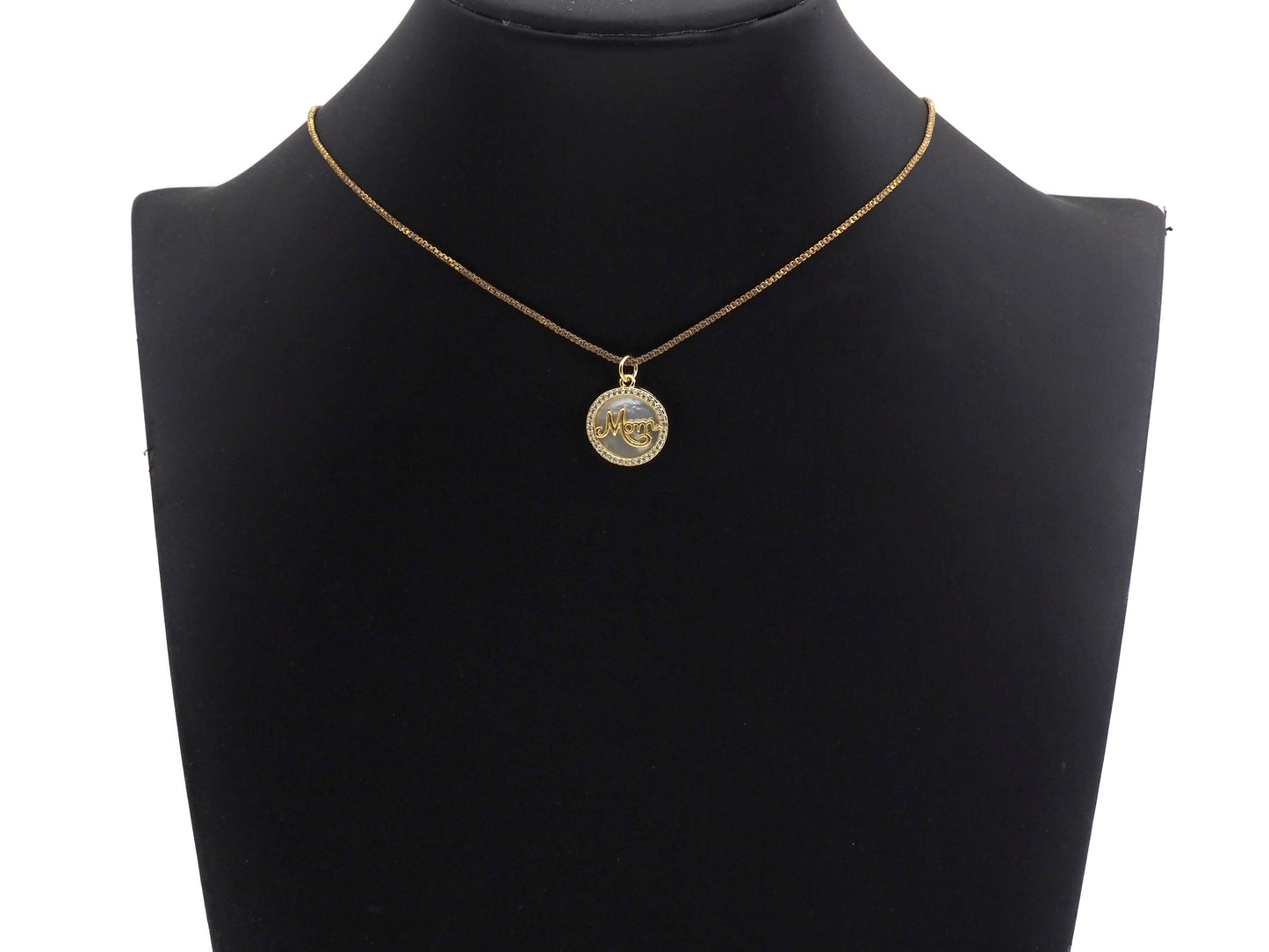 Colgante/dije redondo con incrustaciones de nácar con letras "MOM", dije con forma de letras "Mom", 16 mm, regalo para el Día de la Madre, SKU#Z791