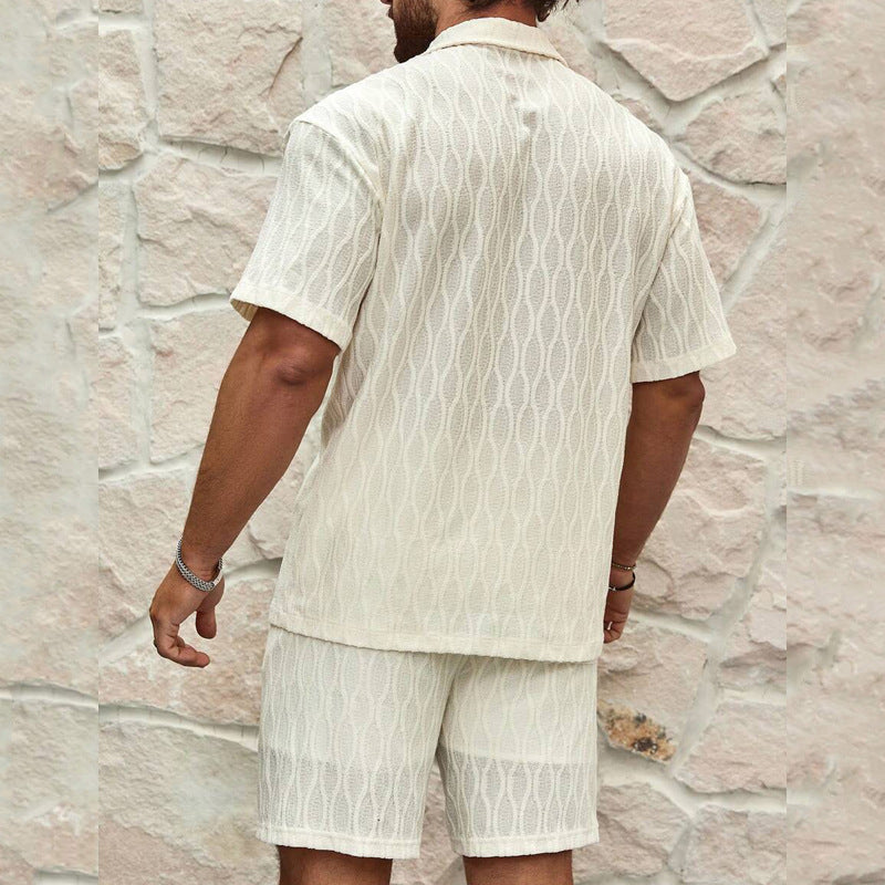Trajes de pista para hombre, moda de verano, sólidos, sueltos, casuales, de dos piezas, camisa con cuello de solapa y botones, pantalones cortos, trajes de playa y vacaciones que combinan con todo para hombre