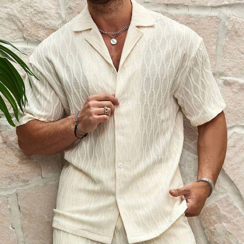 Trajes de pista para hombre, moda de verano, sólidos, sueltos, casuales, de dos piezas, camisa con cuello de solapa y botones, pantalones cortos, trajes de playa y vacaciones que combinan con todo para hombre