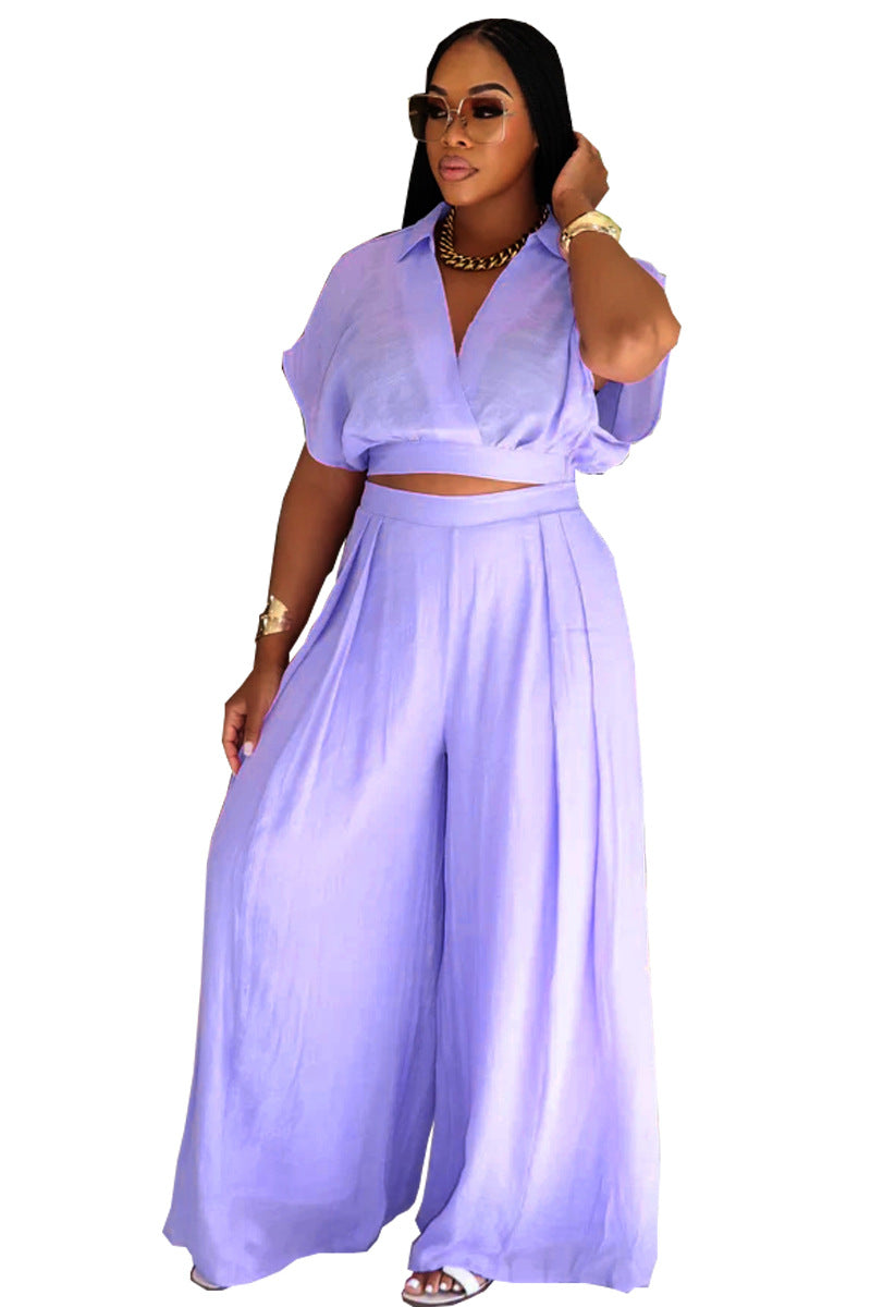 Ensemble ample et élégant pour femme avec revers de couleur unie