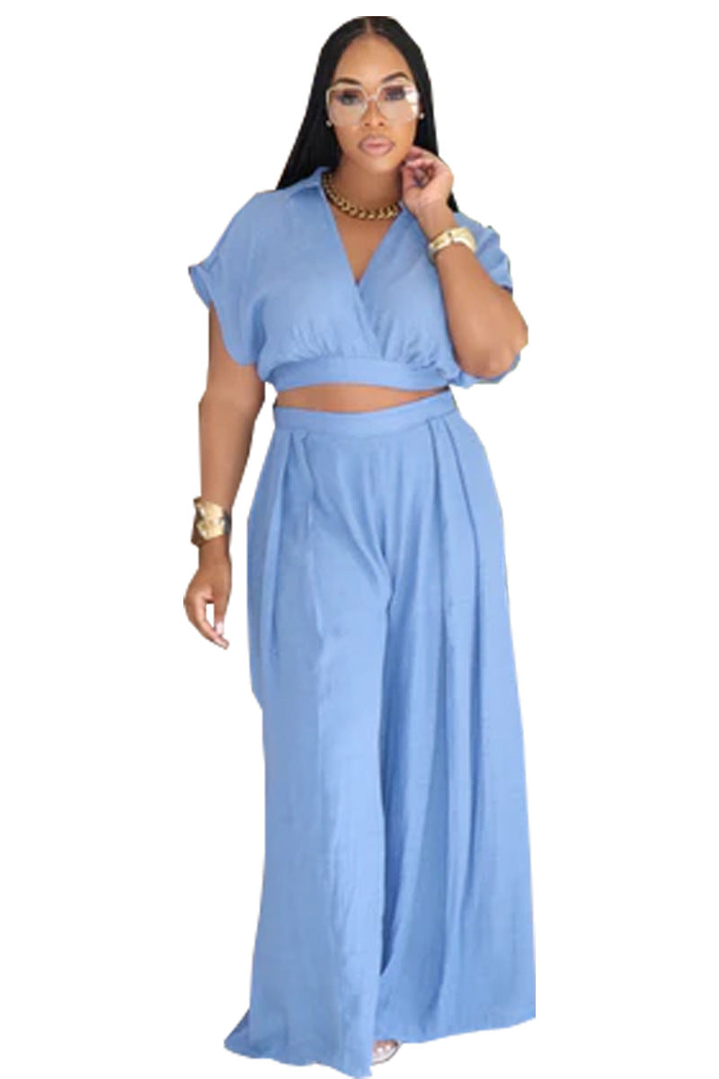 Ensemble ample et élégant pour femme avec revers de couleur unie