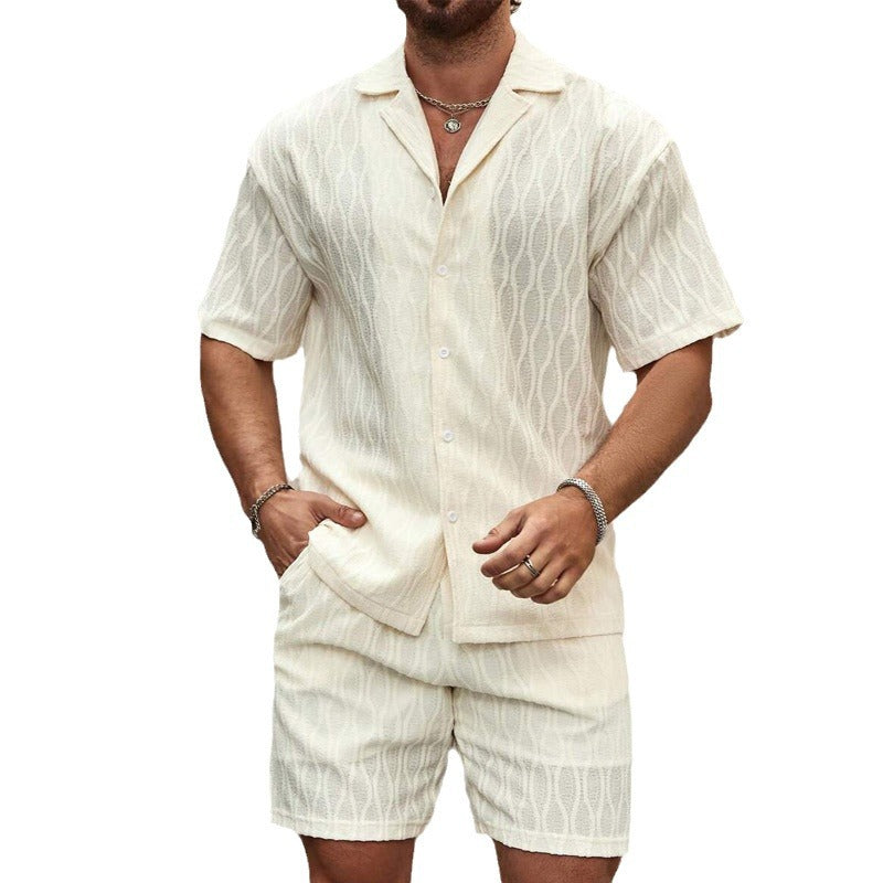 Trajes de pista para hombre, moda de verano, sólidos, sueltos, casuales, de dos piezas, camisa con cuello de solapa y botones, pantalones cortos, trajes de playa y vacaciones que combinan con todo para hombre