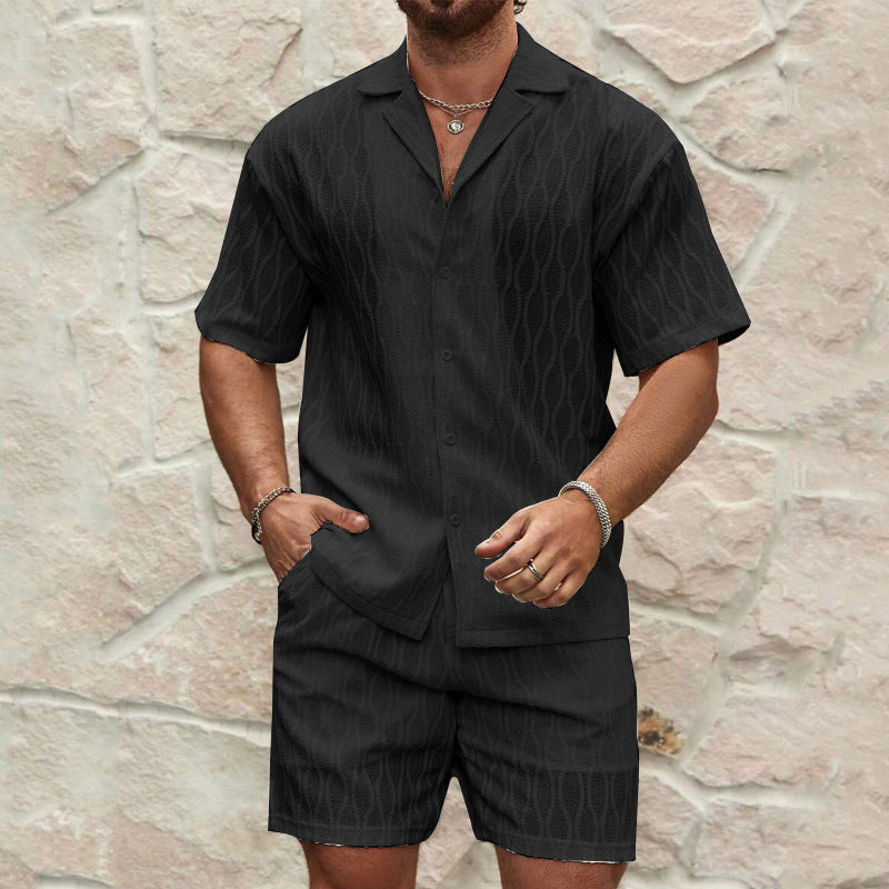 Trajes de pista para hombre, moda de verano, sólidos, sueltos, casuales, de dos piezas, camisa con cuello de solapa y botones, pantalones cortos, trajes de playa y vacaciones que combinan con todo para hombre