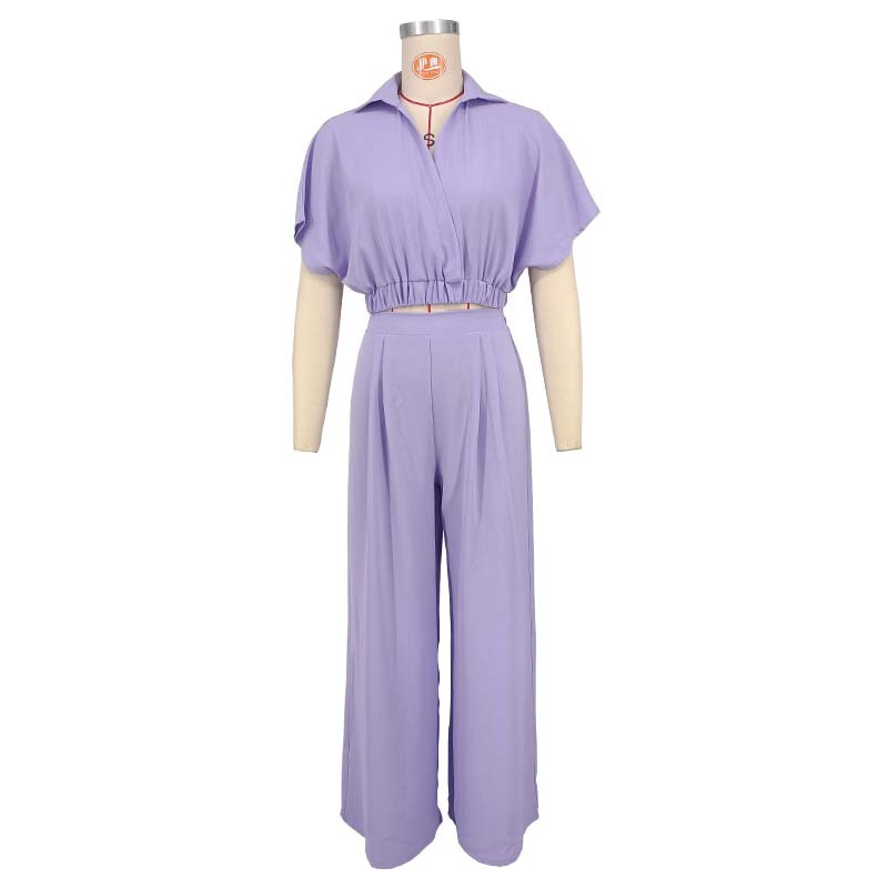 Ensemble ample et élégant pour femme avec revers de couleur unie