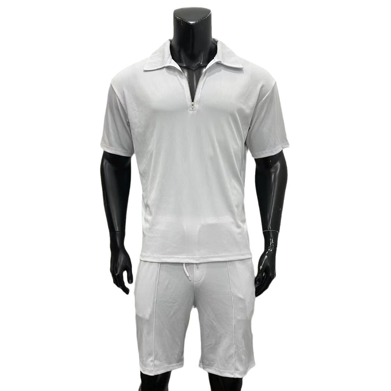 Moda de verano Ropa de hombre Trajes de hombre Nuevos polos con cremallera Casual Manga corta Pantalones cortos con cordón Conjunto de hombre