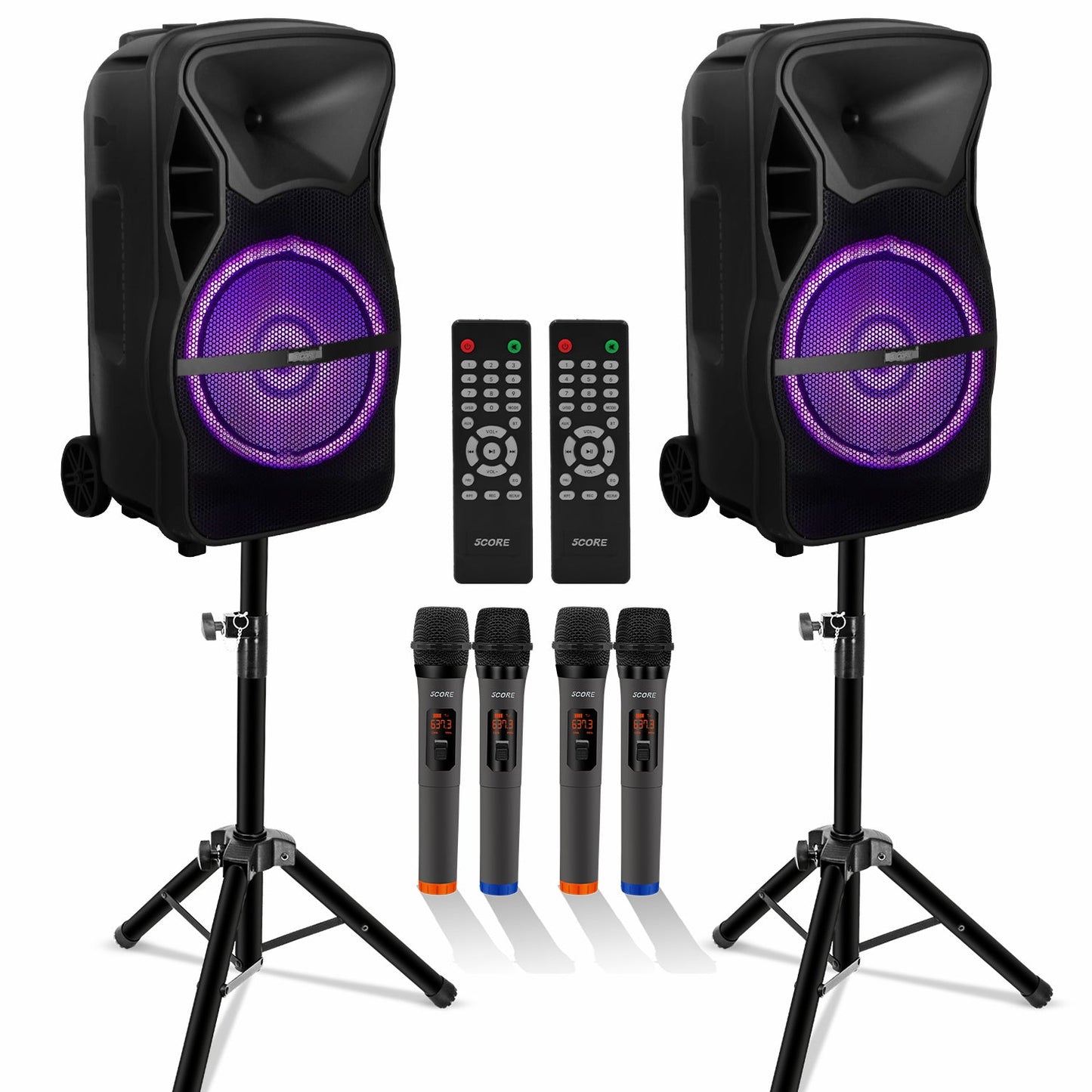 Altavoz para fiesta portátil PA Bluetooth de 8 pulgadas 5Core para karaoke Boombox + 2 micrófonos inalámbricos