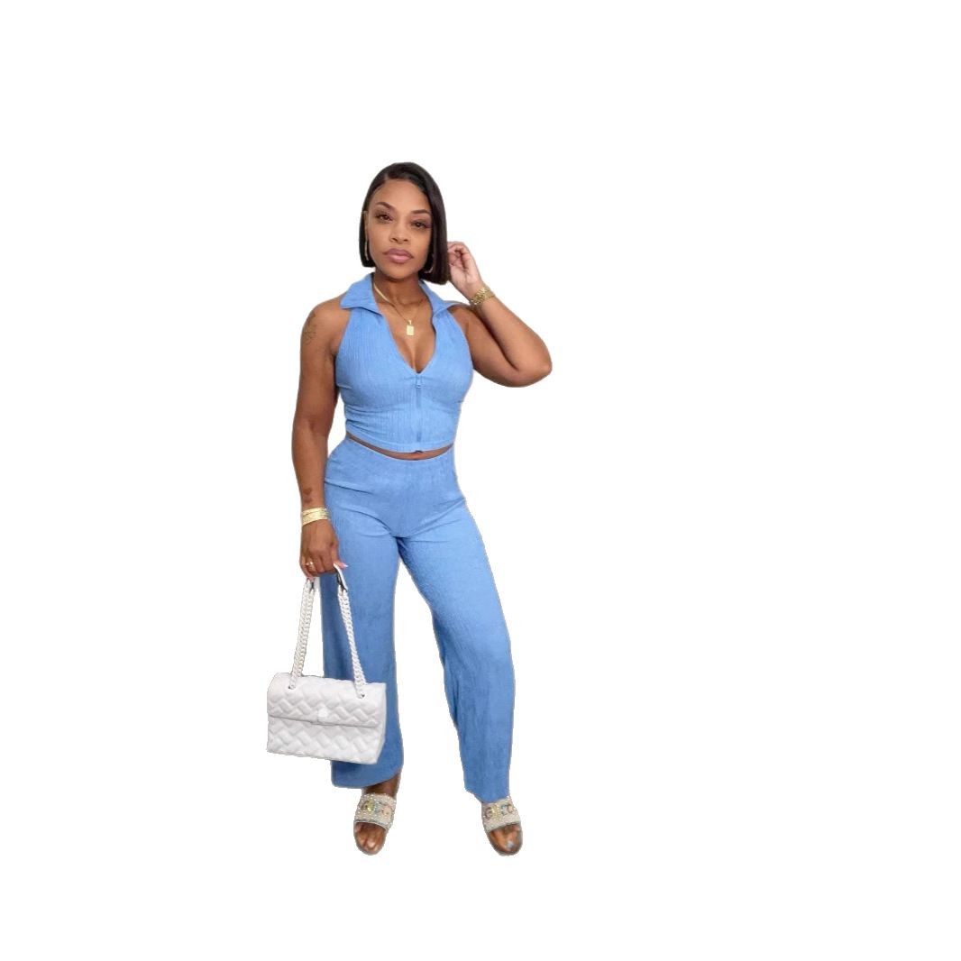 Ensemble décontracté pour femme avec pantalon plissé