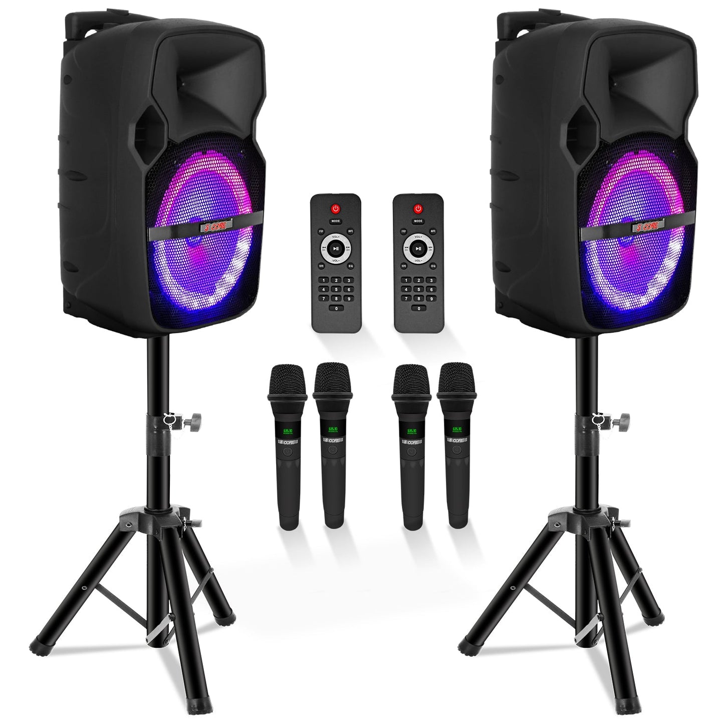 Altavoz para fiesta portátil PA Bluetooth de 8 pulgadas 5Core para karaoke Boombox + 2 micrófonos inalámbricos
