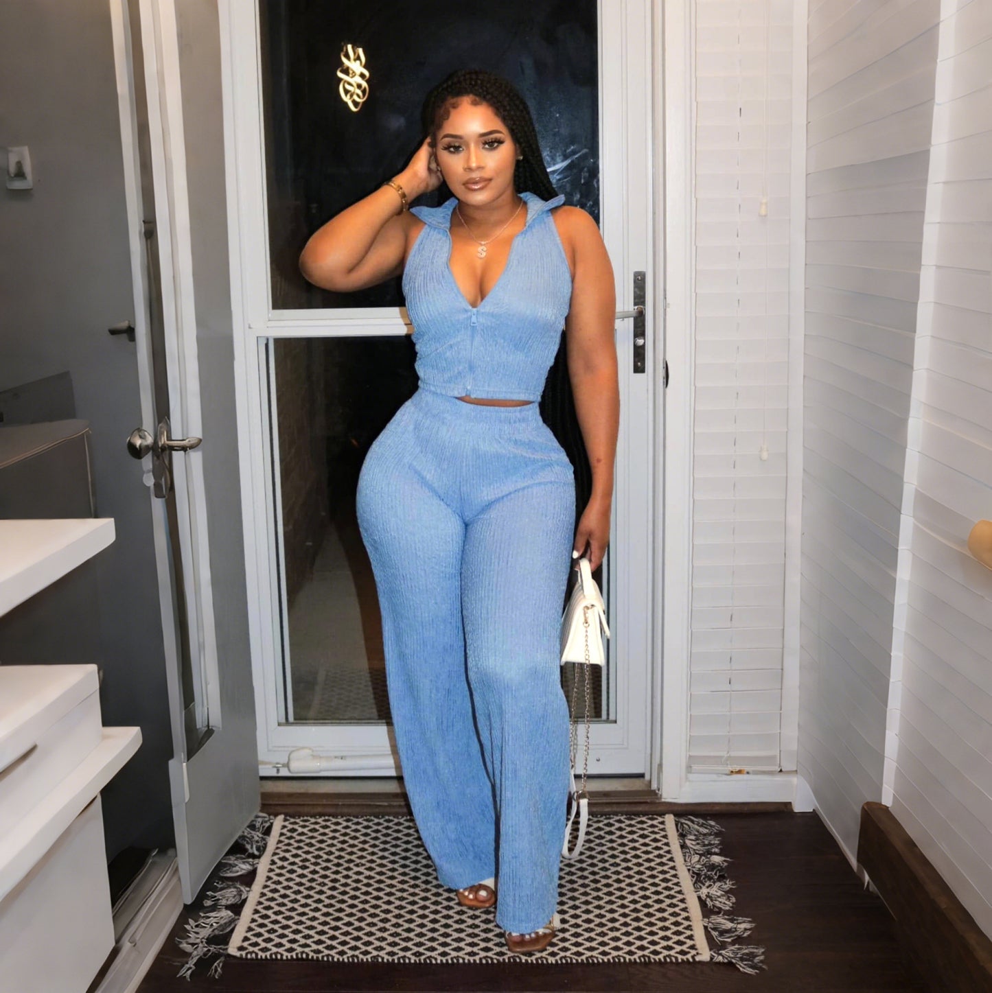 Ensemble décontracté pour femme avec pantalon plissé