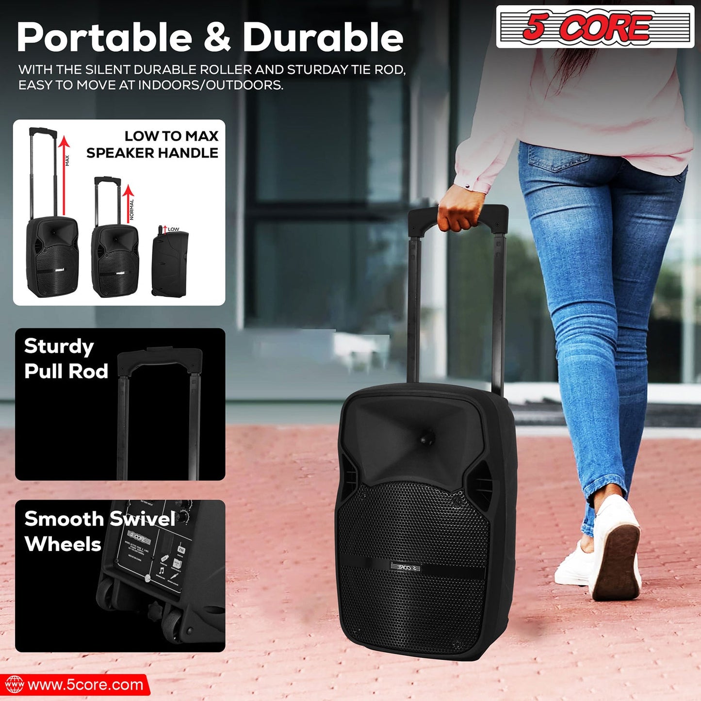 Altavoz para fiesta portátil PA Bluetooth de 8 pulgadas 5Core para karaoke Boombox + 2 micrófonos inalámbricos