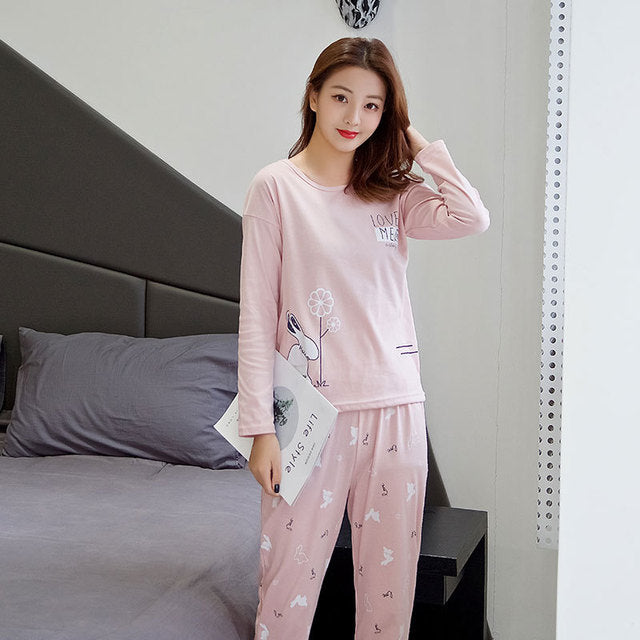 Pyjama à manches longues pour femme, motif mignon