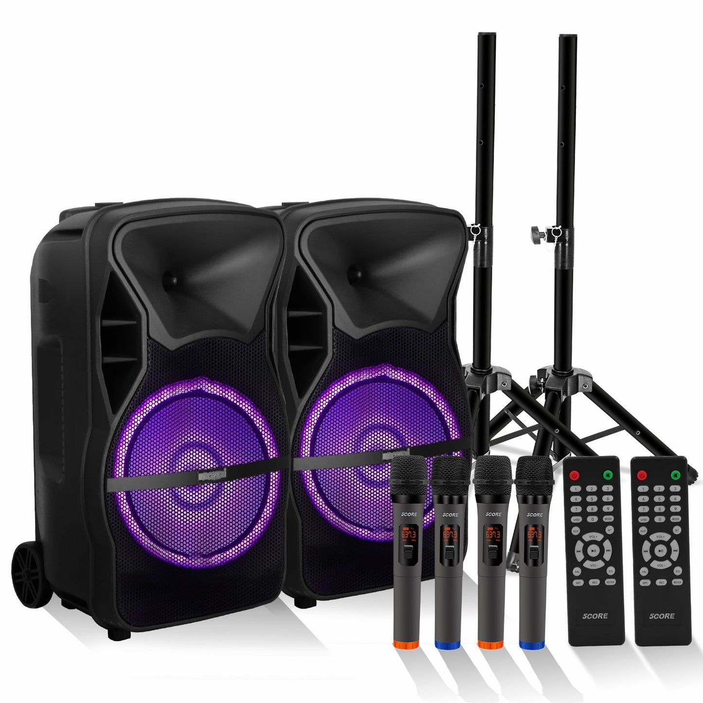 Altavoz para fiesta portátil PA Bluetooth de 8 pulgadas 5Core para karaoke Boombox + 2 micrófonos inalámbricos