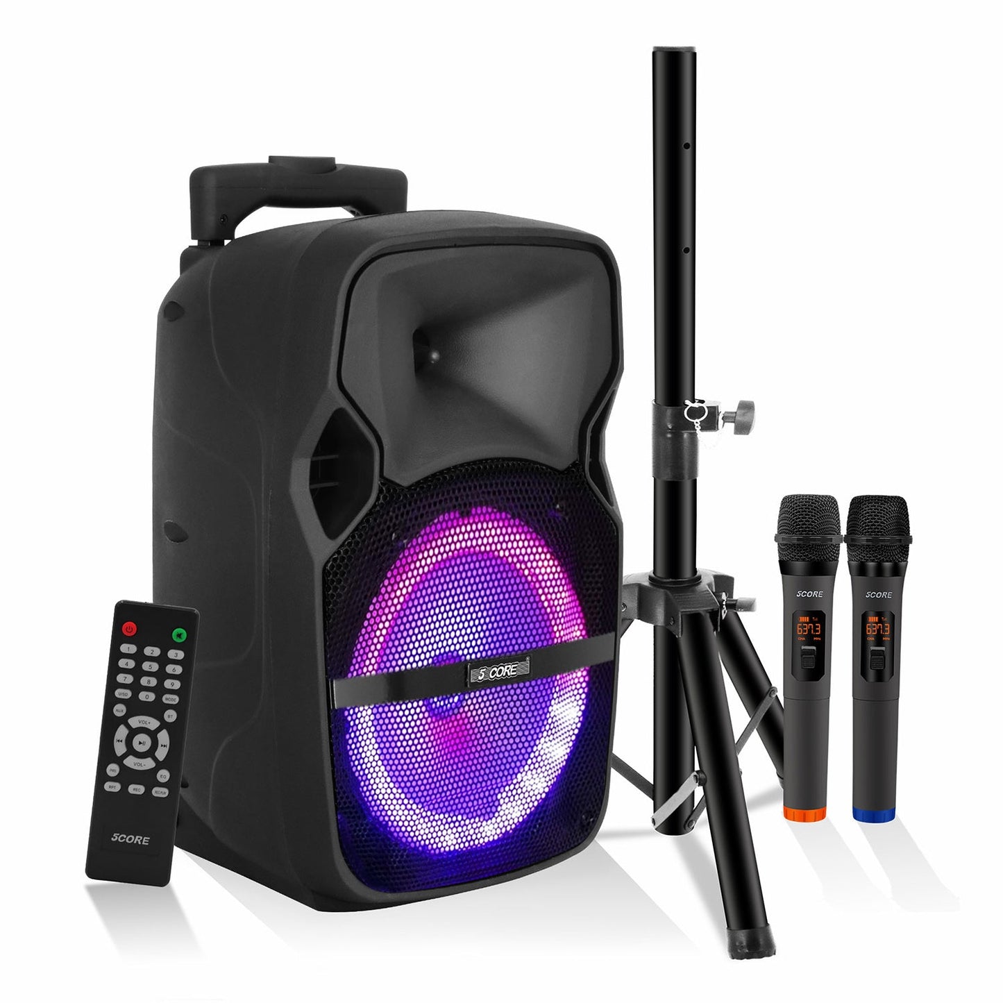 Altavoz para fiesta portátil PA Bluetooth de 8 pulgadas 5Core para karaoke Boombox + 2 micrófonos inalámbricos