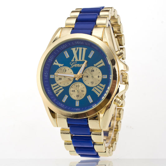 Reloj con tres ojos y correa de acero, estilo Ginebra