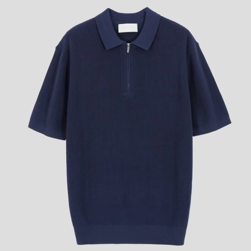 Chemise tricotée unie à manches courtes pour homme, coupe slim d'été