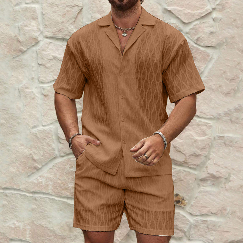 Trajes de pista para hombre, moda de verano, sólidos, sueltos, casuales, de dos piezas, camisa con cuello de solapa y botones, pantalones cortos, trajes de playa y vacaciones que combinan con todo para hombre