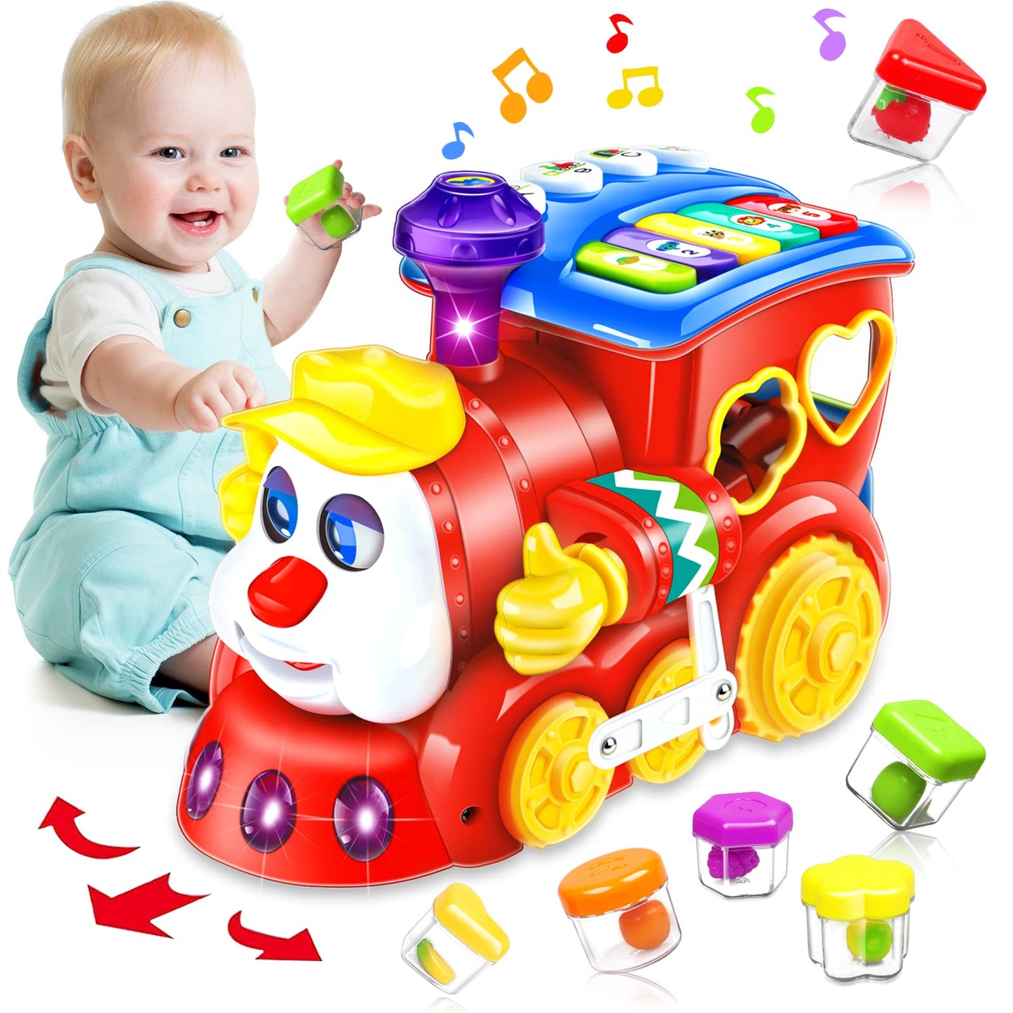 Juguetes de Bebé para Niños y Niñas de 1 Año Tren Musical Juguetes de Bebé de 6 a 12 y 12 a 18 Meses Juguetes de Aprendizaje Educativos Tempranos Montessori para Niños con Bloques/Luz Regalos de Navidad y Cumpleaños para Niños Pequeños de 1, 2 y 3 Años