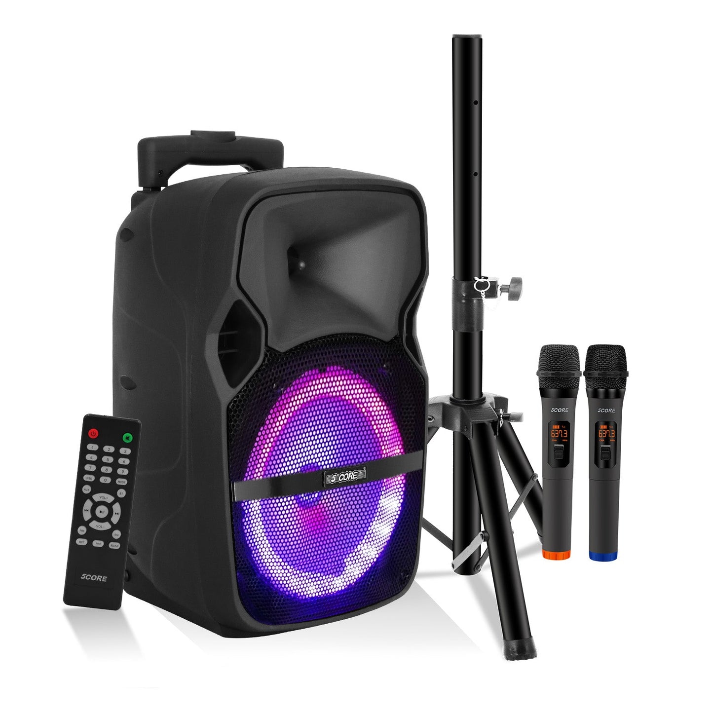 Altavoz para fiesta portátil PA Bluetooth de 8 pulgadas 5Core para karaoke Boombox + 2 micrófonos inalámbricos