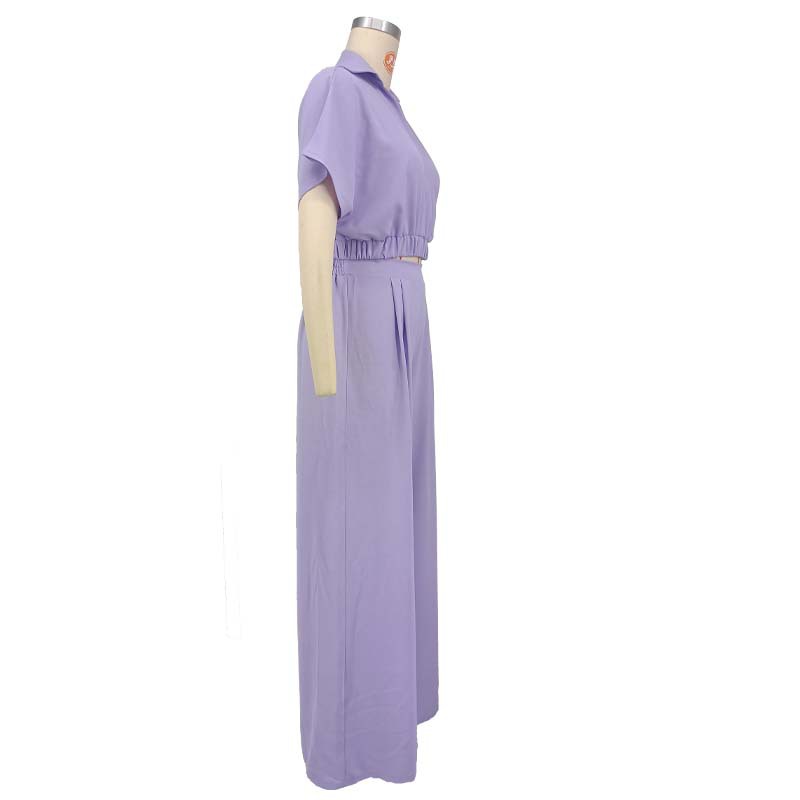 Ensemble ample et élégant pour femme avec revers de couleur unie