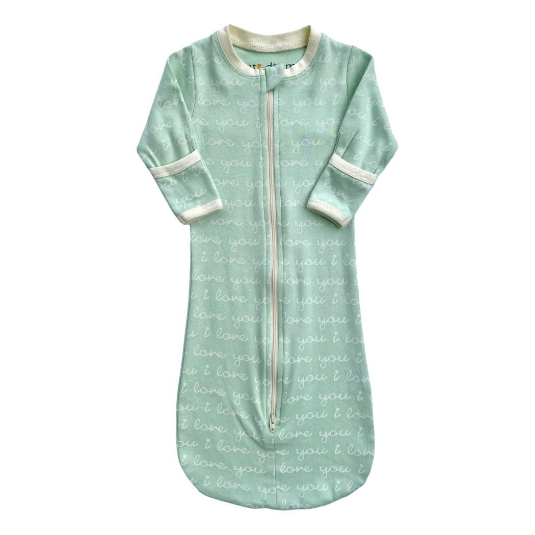 Saco de dormir de algodón orgánico con certificación GOTS - Te quiero (Verde desierto)