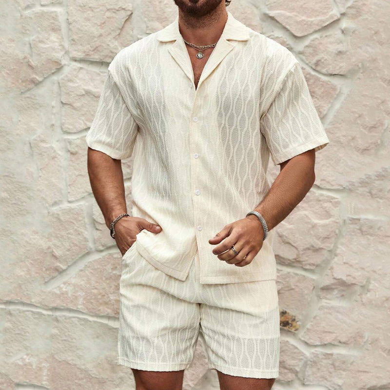 Trajes de pista para hombre, moda de verano, sólidos, sueltos, casuales, de dos piezas, camisa con cuello de solapa y botones, pantalones cortos, trajes de playa y vacaciones que combinan con todo para hombre