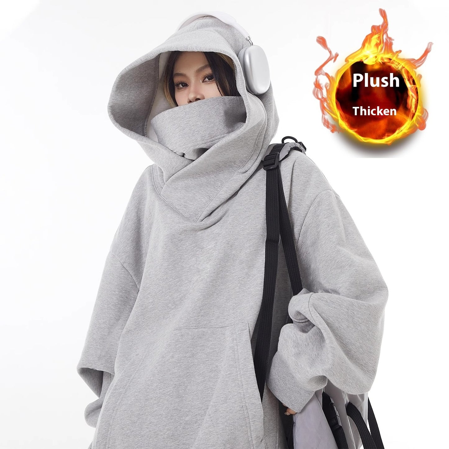 Sudadera con capucha, forro polar y cuello alto holgado