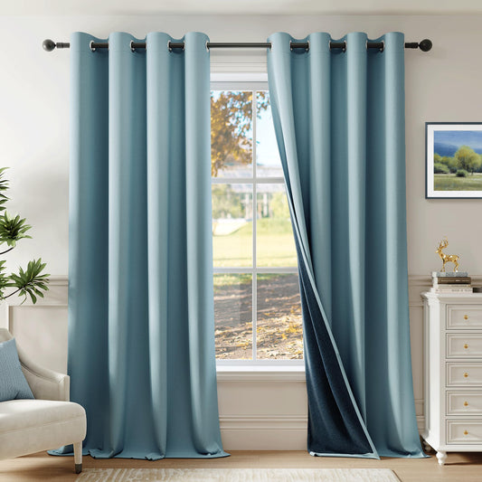Beauoop Cortinas Opacas 100% de 84 Pulgadas de Largo, 2 Paneles para Dormitorio Sala de Estar, Azul Piedra, Sólidas, Bloquean la Luz, Aislantes Térmicas, Insonorizadas, Ahorro de Energía, con Ojales Superiores, para Ventana, 52x84, 2 Juegos