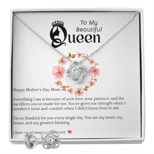 Conjunto de regalo para el Día de la Madre – Collar y pendientes de oro blanco de 14 quilates
