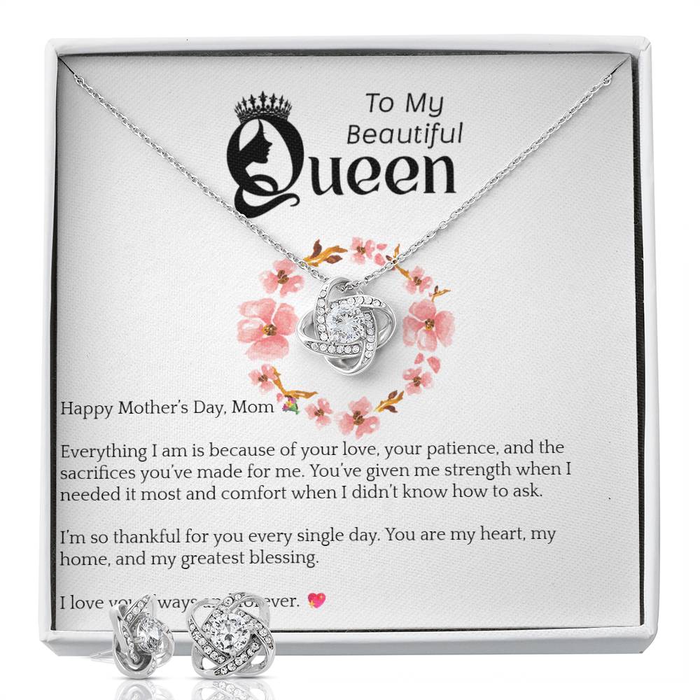 Conjunto de regalo para el Día de la Madre – Collar y pendientes de oro blanco de 14 quilates