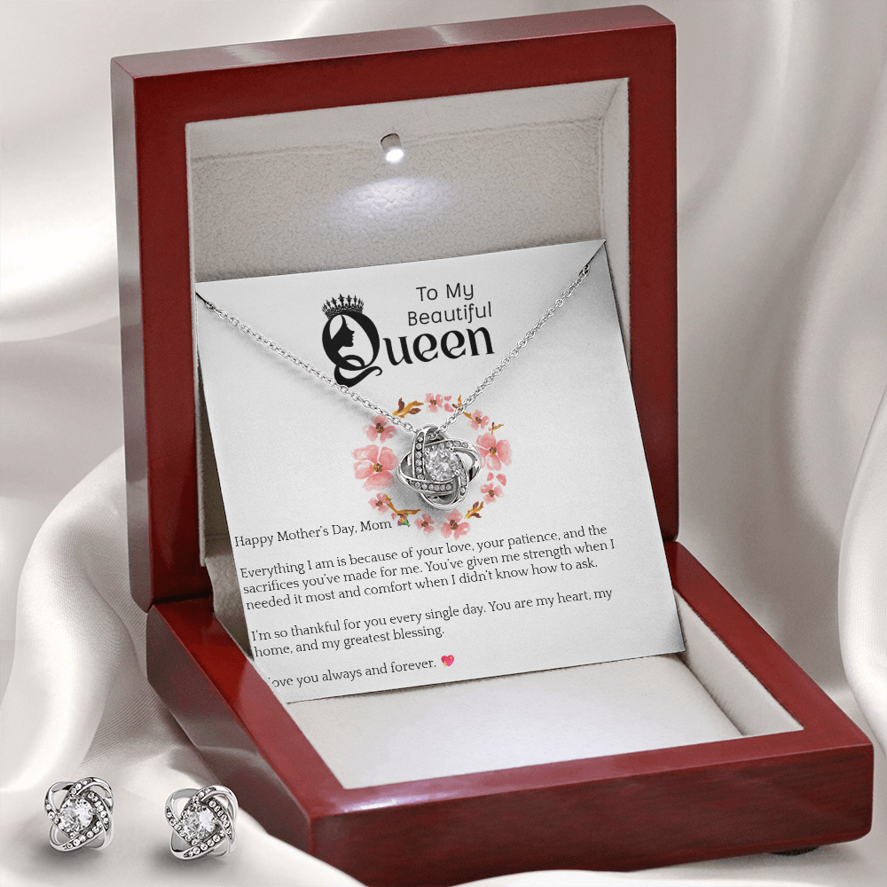 Conjunto de regalo para el Día de la Madre – Collar y pendientes de oro blanco de 14 quilates