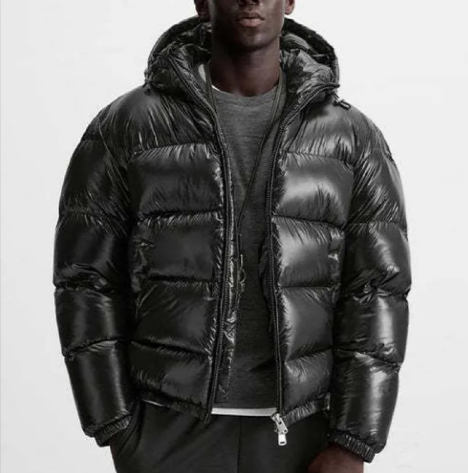 Manteau court à capuche noir en duvet – Chaud et confortable