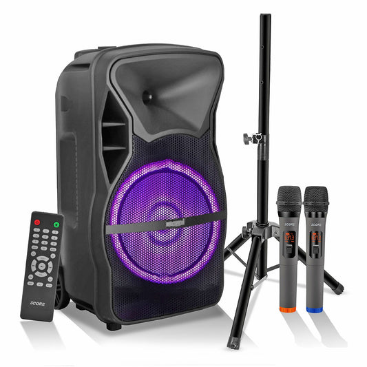 Altavoz para fiesta portátil PA Bluetooth de 8 pulgadas 5Core para karaoke Boombox + 2 micrófonos inalámbricos
