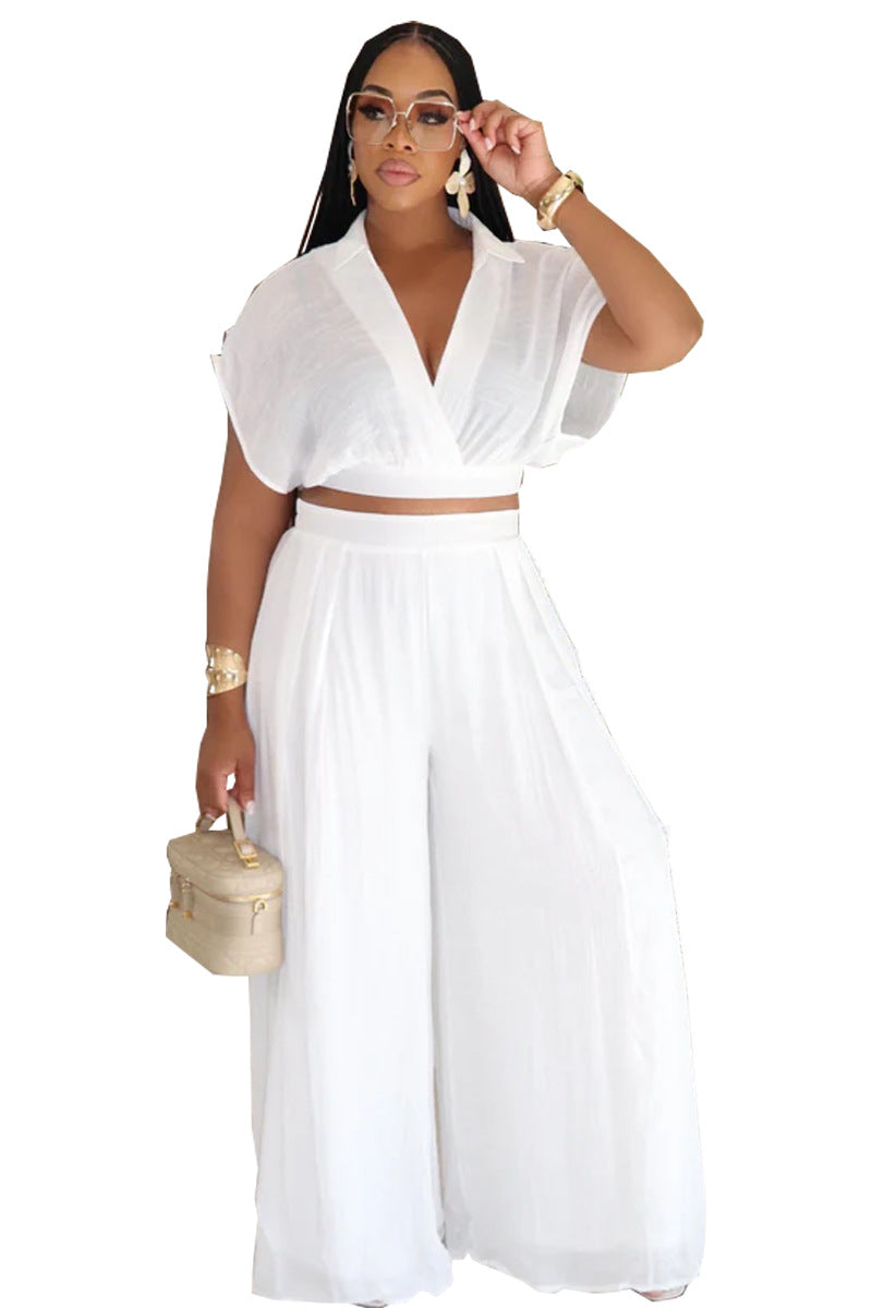Ensemble ample et élégant pour femme avec revers de couleur unie