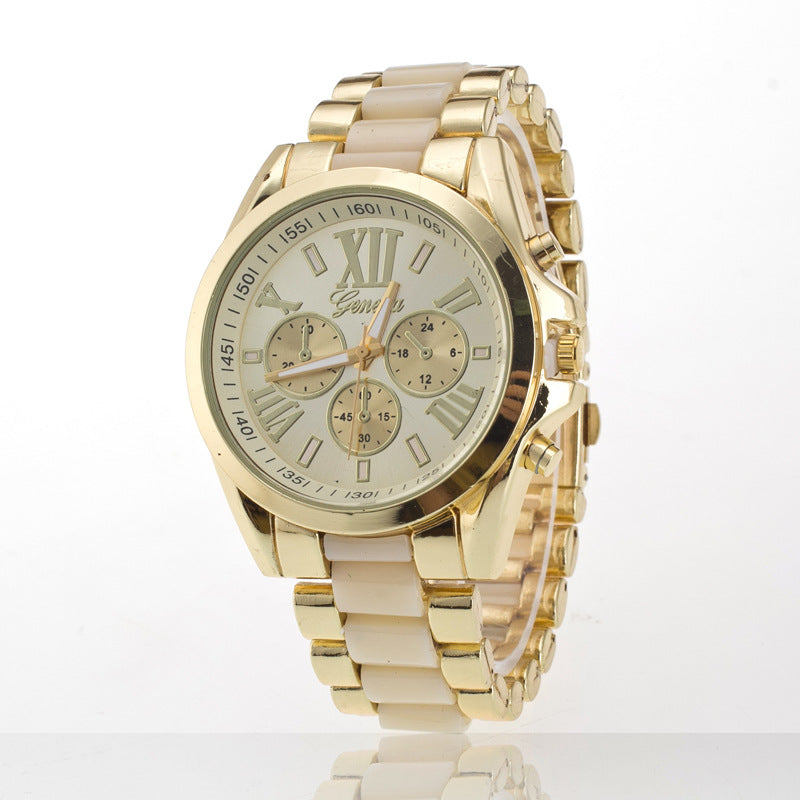 Montre à trois aiguilles et bracelet en acier, style Genève