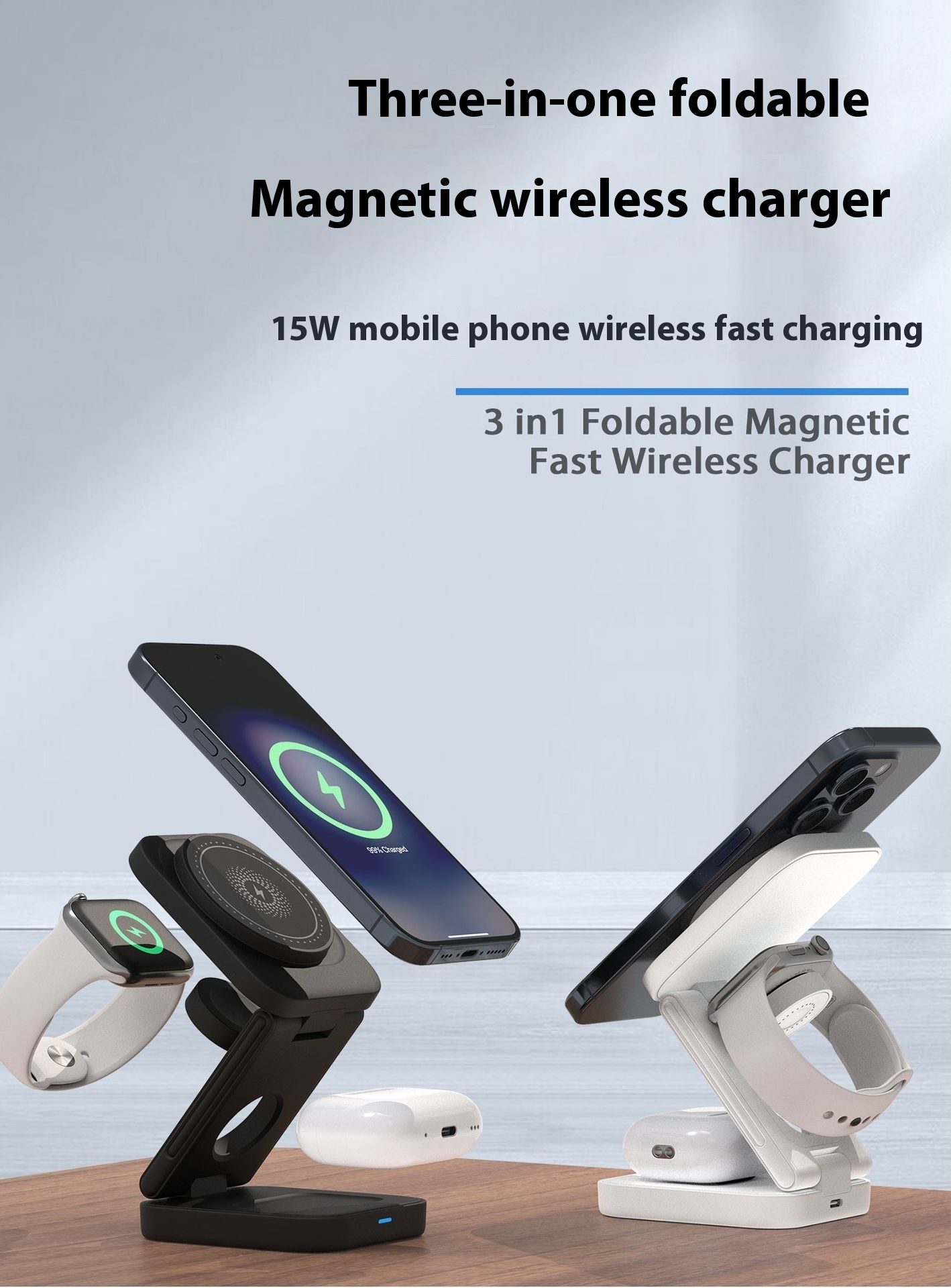 CHARGEUR SANS FIL PLIABLE 3 EN 1