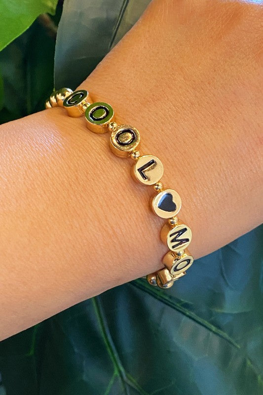 Cool Mom Bracelet perlé doré Cadeau Fête des Mères Femme