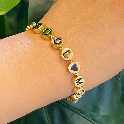 Cool Mom Bracelet perlé doré Cadeau Fête des Mères Femme