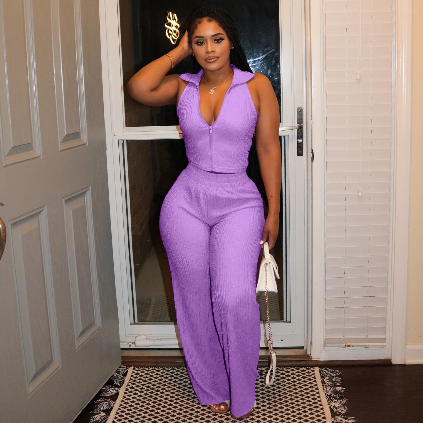 Ensemble décontracté pour femme avec pantalon plissé