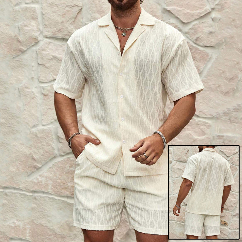 Trajes de pista para hombre, moda de verano, sólidos, sueltos, casuales, de dos piezas, camisa con cuello de solapa y botones, pantalones cortos, trajes de playa y vacaciones que combinan con todo para hombre