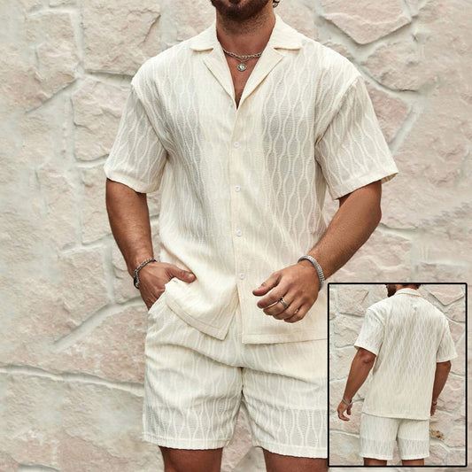 Trajes de pista para hombre, moda de verano, sólidos, sueltos, casuales, de dos piezas, camisa con cuello de solapa y botones, pantalones cortos, trajes de playa y vacaciones que combinan con todo para hombre